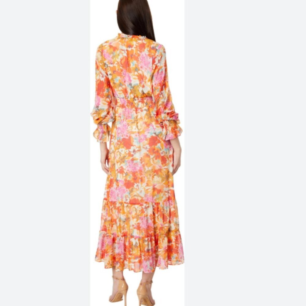 Vince Camuto EUC size 1X floral smocked split neck tiered maxi dress - Picture 3 of 11